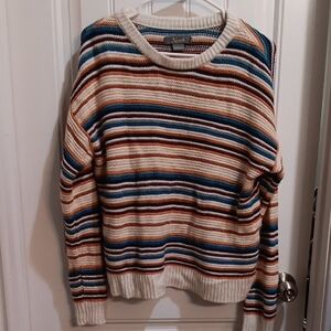 Natural Reflections Striped Knit Sweater - Blue, Brown, Cream, Orange